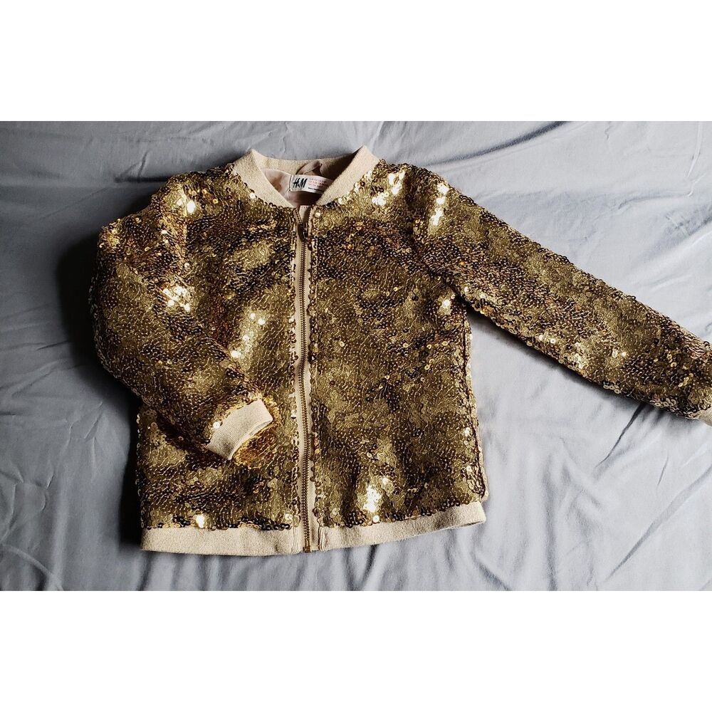 H&M Kid's Gold Sequin Jacket 3-4 Years Sparkle Celebration Portraits Whimsy Glam